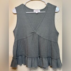 Pink Rose Waffle style ruffle detail V-Neck Top